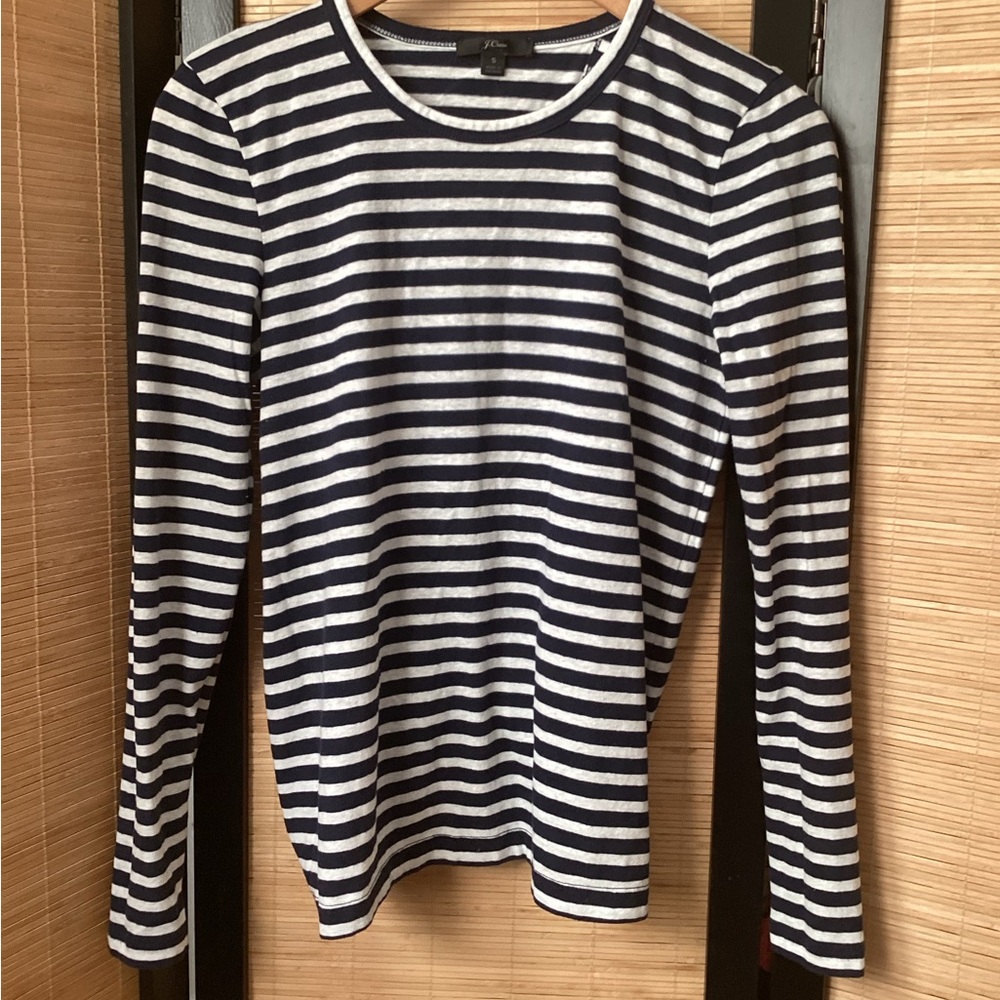 ♦️ J. CREW Striped Top Sz S navy and white tie back crew neck